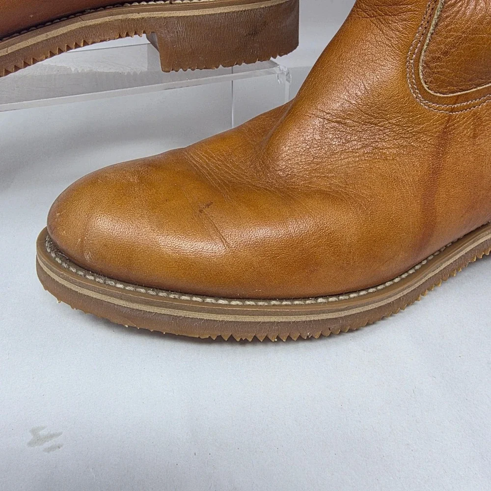Dingo Leather Engineer Boots Mens 7.5 D Tan Brown Vibram Sole Vintage USA Good